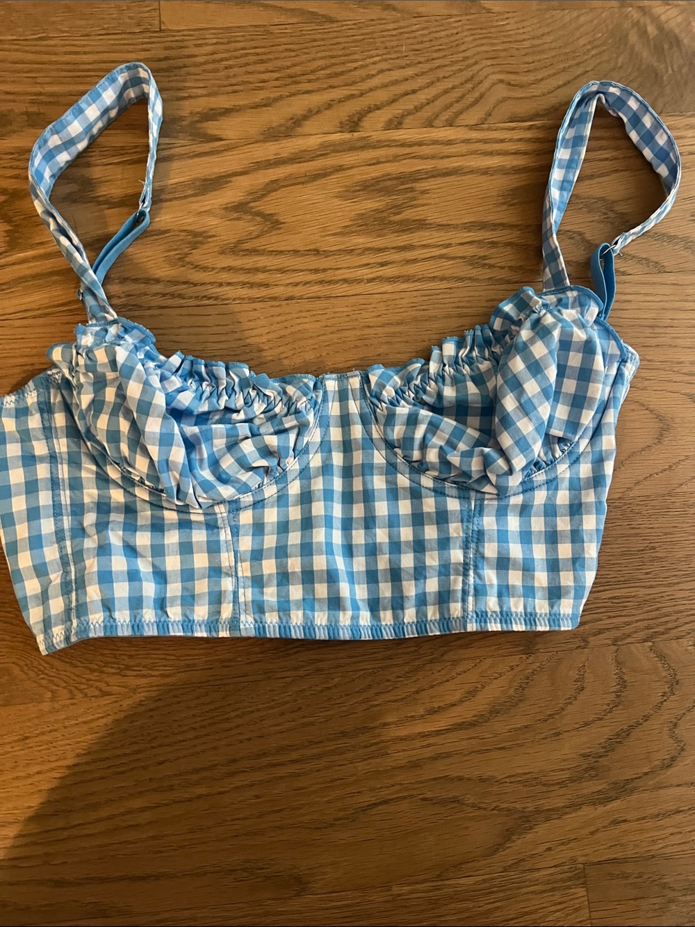 Colsie Blue Gingham Girls Swim Top with Adjustable Straps
